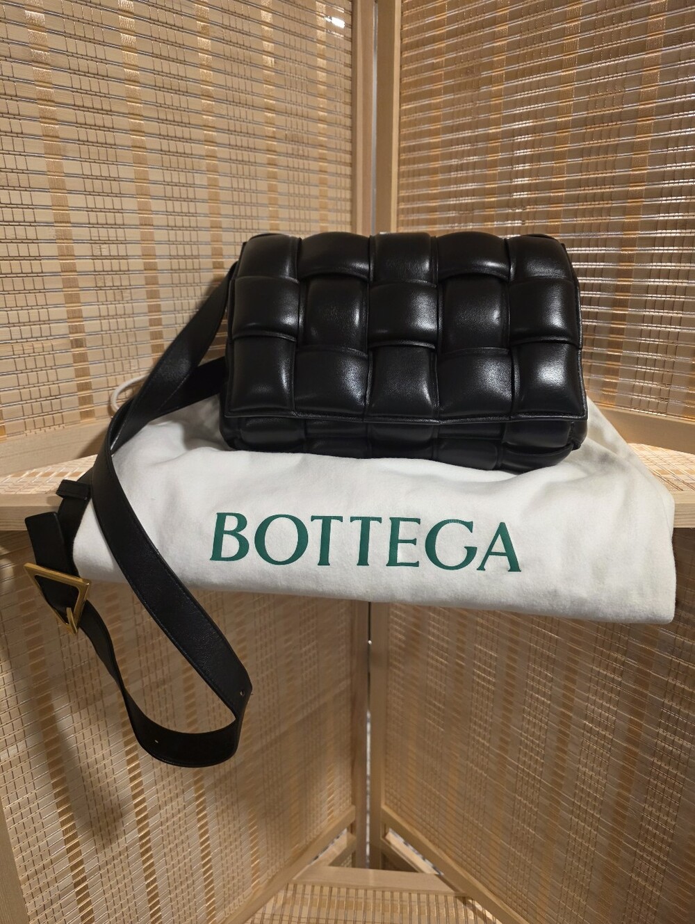 Authentic Bottega Venetta Intrecciato Quilted Cassette Bag in Black
